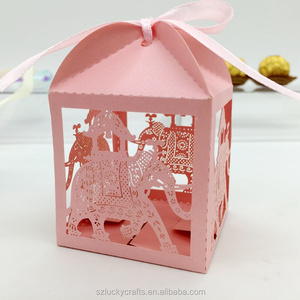 Pretty European style Customized pink elephant Laser Cut wedding candy box Delicate chocolate Wedding favors baby shower gift