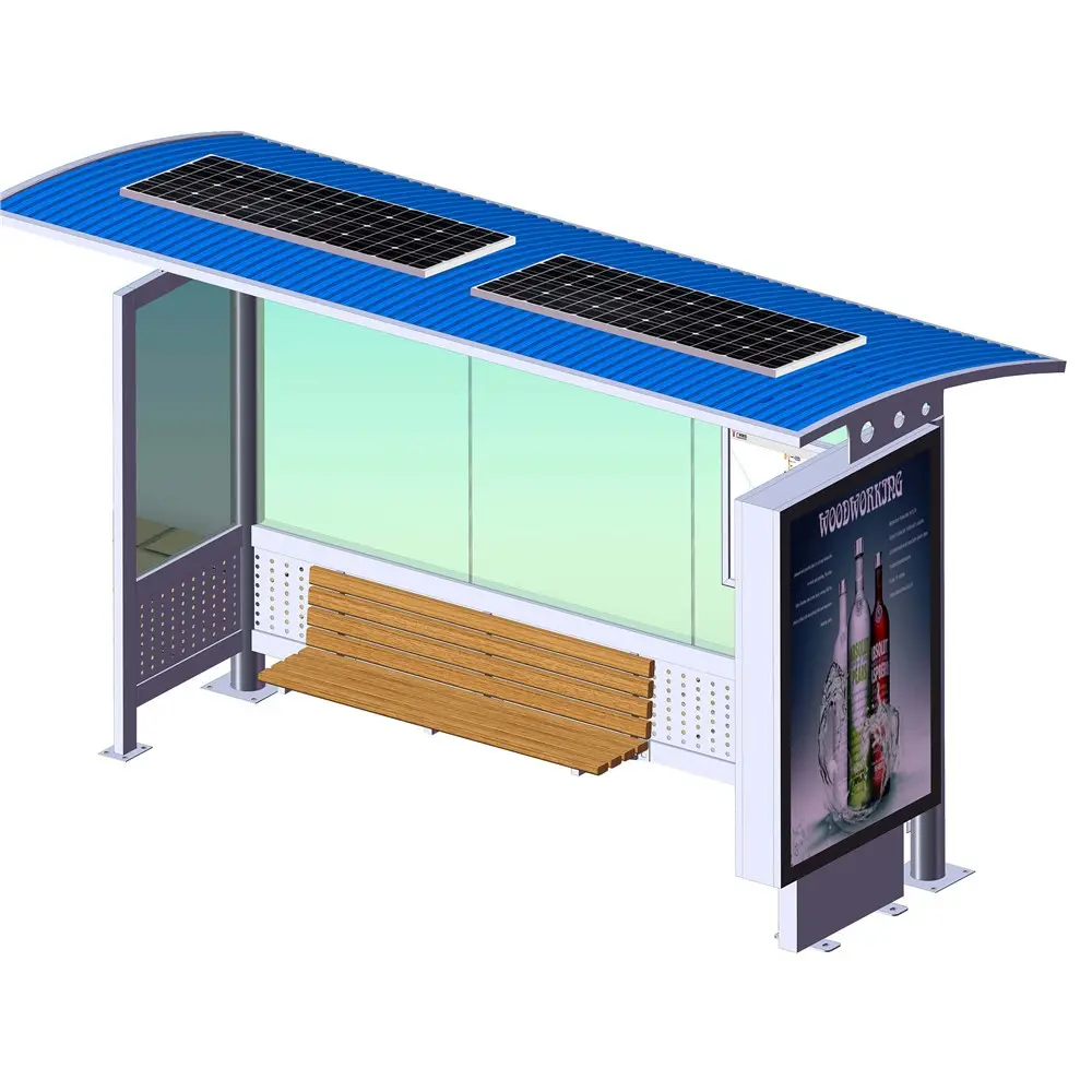 Pára de ônibus ao ar livre com banco e iluminação solar