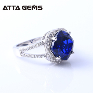 Cojín sintético azul anillo <span class=keywords><strong>de</strong></span> zafiro <span class=keywords><strong>de</strong></span> plata esterlina 925 para mujeres boda cumpleaños - Product Image 4