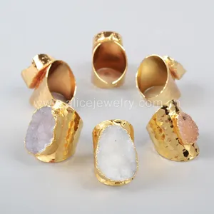 Gold Plated Natural Agate Druzy Band ring Women Drusy Jewelry Adjustable Druzy Ring