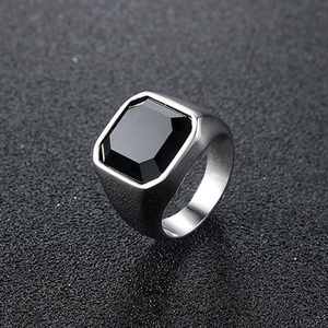 Classic Silver Colore Nero Pietre Smalto Anelli Degli Uomini Punk Maschio <span class=keywords><strong>Anello</strong></span> di Titanio HZ183 - Product Image 4