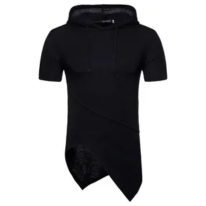 Atacado Asymmetric Hem Espinhel Encapuzados T shirt Homens