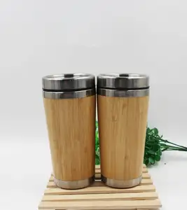 Caneca de chá de bambu reutilizável, elegante, caneca de chá para viagem, aço inoxidável, ecológica, 16oz, garrafa de bambu, copo de chá para viagem