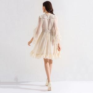 Women Blue Sleeve Frills Belted Front <strong>Tulip</strong> <strong>Dress</strong> - Product Image 3