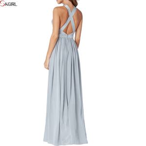 Abiti da Sera Lunghi in Chiffon con Perline, Apertura Frontale e Collo Halter, Eleganti per <span class=keywords><strong>Donna</strong></span>, <span class=keywords><strong>Taglie</strong></span> Forti, Collezione 2022 - Product Image 3