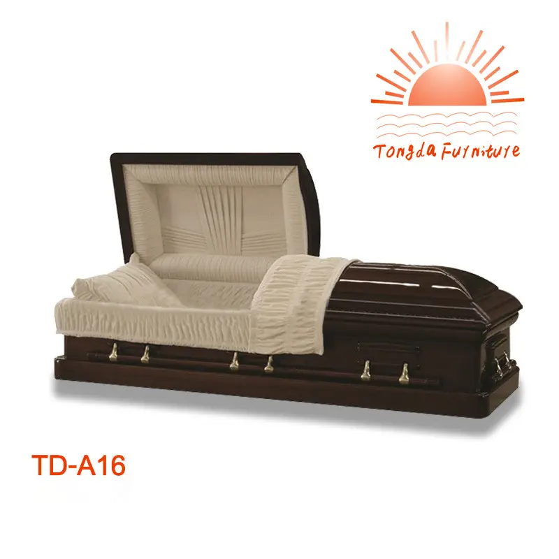 TD-A16อุปกรณ์งานศพโลงศพไม้ที่มีด้ามจับโลหะ