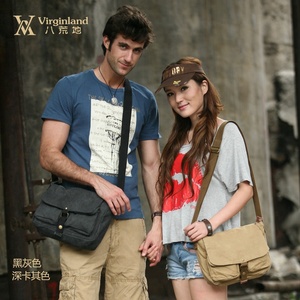 Borsa a tracolla 2371 da uomo in stile Vintage con decorazione a bottone in tela verde scuro - Product Image 5