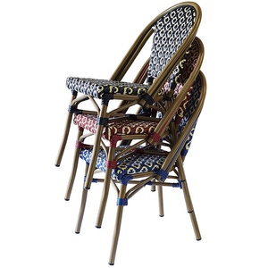 En Modern mavi bahçe hasır sayaç yükseklik Bar taburesi mobilya açık veranda <span class=keywords><strong>Rattan</strong></span> alüminyum Bistro sandalyeler