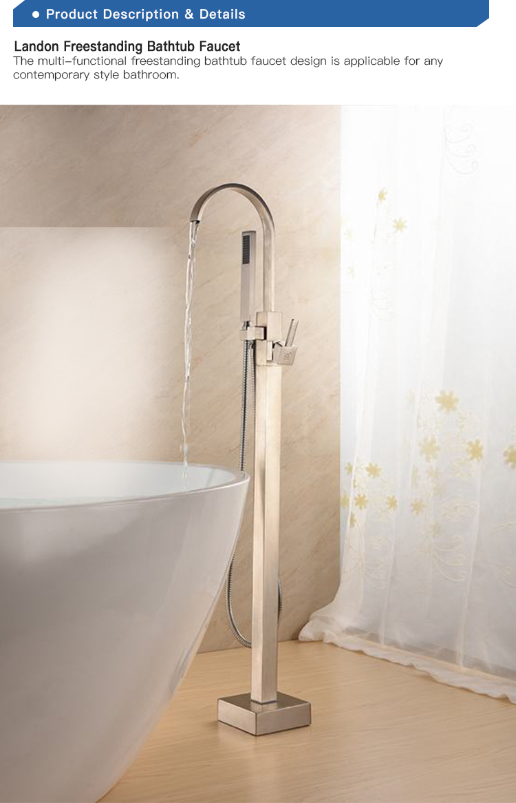 Freestanding Bathtub Faucet Tub Filler Brushed Nickel Floor Mount Brass Single Handle Bathroom Faucets With Hand Shower