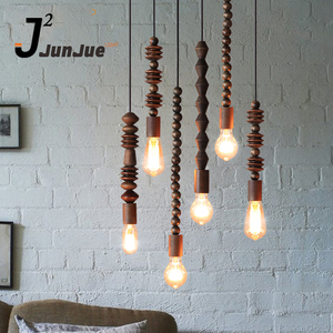 Cổ Điển Gỗ Treo Bán Buôn Ánh Sáng Mặt Dây Chuyền Dây Bằng Gỗ Hạt Retro Rắn Duy Nhất Đầu Đèn Log Nghệ Thuật Đèn Chùm Cho Thanh - Product Image 2