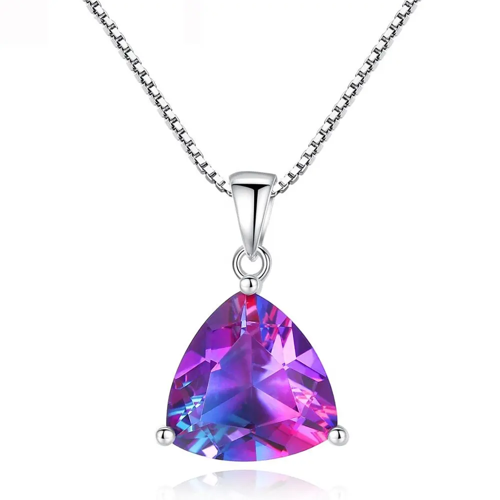 CZCITY Rainbow Triangle Topaz Necklaces Pendant 925 Sterling Silver 40cm Box Chain Necklace for Women