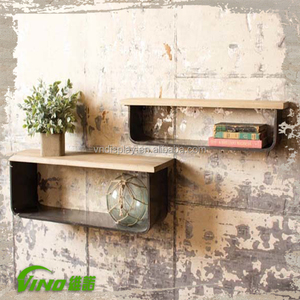 Soporte de pared Vintage soporte de madera estante de exhibición industrial de hierro antiguo estante de madera, almacenamiento de estante colgante rústico hecho a mano - Product Image 4