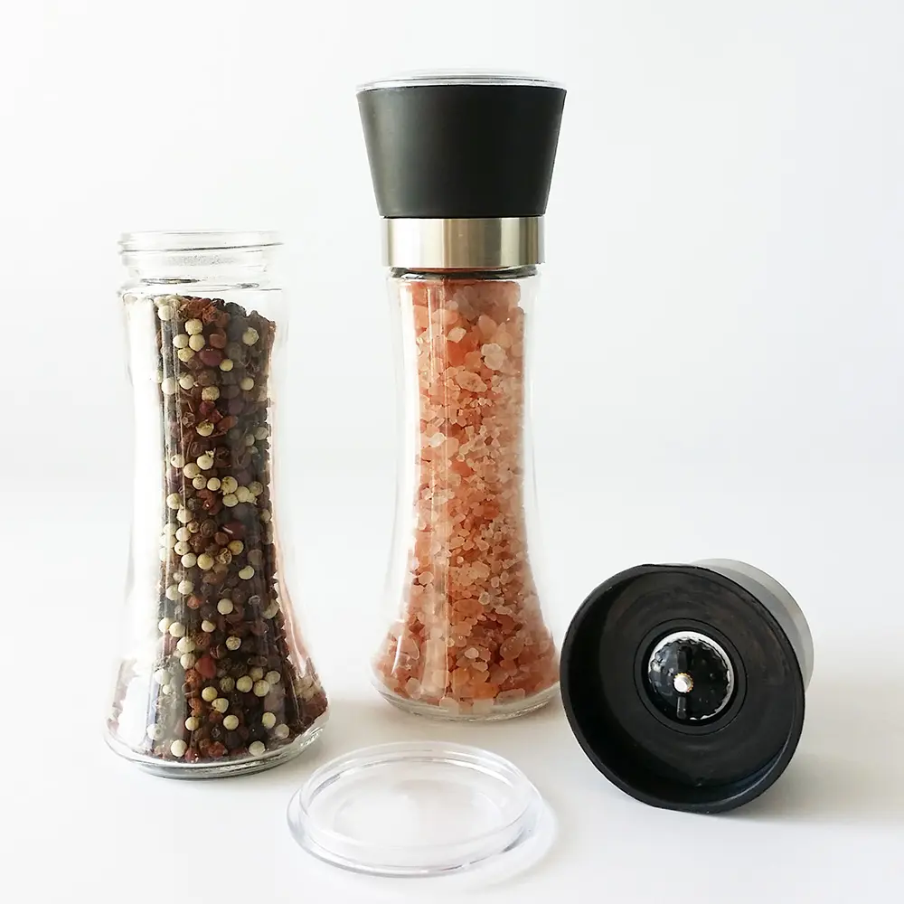 180ML Manual tall sea salt pepper crusher spice salt pepper mills glass bottle with grinder