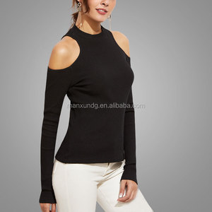Causal base <span class=keywords><strong>camisa</strong></span> mujeres del diseño para el invierno material de punto negro <span class=keywords><strong>sin</strong></span> <span class=keywords><strong>tirantes</strong></span> hombro Ribbed t-shirt - Product Image 4