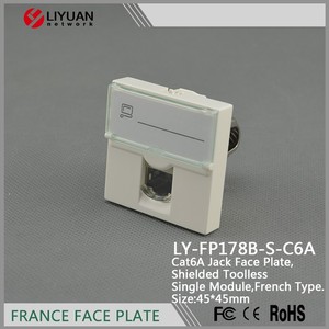 Plaque frontale OEM française <span class=keywords><strong>RJ45</strong></span> 45x45 80x80 LIYUAN LY-FP178B-S6A pour connecteur Keystone STP Cat5e Cat6 Cat6A - Product Image 3