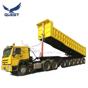 QUEST 80-100tons 石材后部自卸车 6 轴前起重自卸车半挂车出售