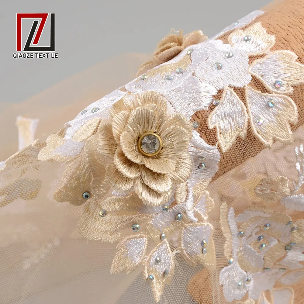 Vestido de casamento francês, vestido de casamento 3d com apliques de bordado, tecido frisado de renda, alta qualidade, 2019