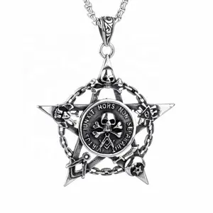 Vintage Punk Skull Star Mens Jewellery 316L Stainless Steel Chain Master Masonic Freemason Necklace Jewelry