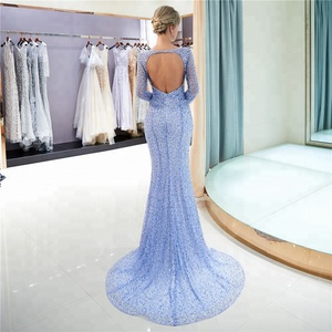 Abiti da sera lunghi senza maniche taglie forti, <span class=keywords><strong>abito</strong></span> blu reale elegante con perline e pizzo, <span class=keywords><strong>abito</strong></span> da sera, Robe De Soiree - Product Image 3