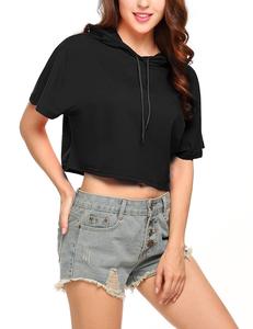 <span class=keywords><strong>Felpa</strong></span> Corta <span class=keywords><strong>con</strong></span> <span class=keywords><strong>Cappuccio</strong></span> Leggera da Donna Nera <span class=keywords><strong>con</strong></span> Cordoncino Regolabile - Product Image 3