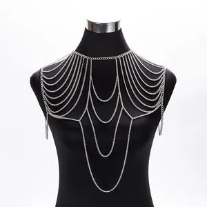 Sexy Shoulder Chain Body Jewelry for Women Multilayered Long Tassel Halter Jewelry Summer Bikini Night Bar Chain Wholesale