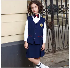 China Uniformen Hersteller Kinder Schuluniformen Marineblau Blazer Weste Shirt Benutzer definierte Schuluniformen