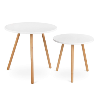 Nidification Bois Moderne Café Tables D'extrémité Décor Table D'appoint pour Meubles De Salon (Blanc, Lot de 2)