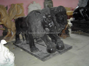 Scultura di <span class=keywords><strong>leone</strong></span> seduto in marmo nero lucidato e personalizzato per il cancello esterno di una villa - Product Image 2