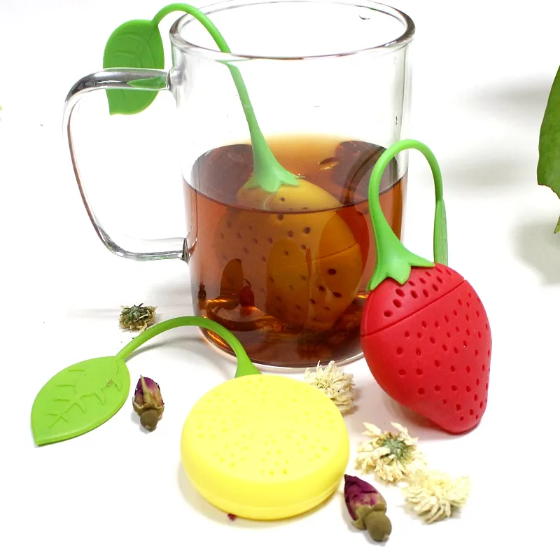गर्म बेच 3 के सेट सिलिकॉन स्ट्रॉबेरी नींबू चाय Infuser छलनी गिरा हुआ पत्ता चाय Infuser सेट