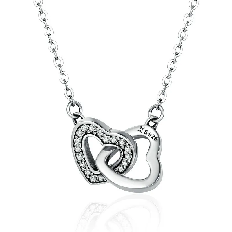 Regalo di san valentino gioielli in argento Sterling 925 con cuore collegato a cuore con ciondolo a forma di cuore per fidanzata