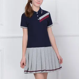 2022 new designs custom summer school skirt girls stitching kids pleated dresses