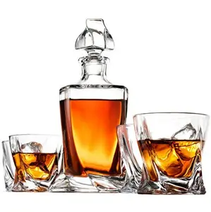 玻璃威士忌酒瓶套装5pcs欧洲设计12盎司威士忌眼镜100% 无铅水晶清晰的苏格兰威士忌酒波本威士忌
