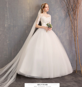 Nuovo Stock di colore bianco Organza abito da <span class=keywords><strong>sposa</strong></span> mezza manica lungo lungo pavimento ricamo abiti da <span class=keywords><strong>sposa</strong></span> per la <span class=keywords><strong>sposa</strong></span> - Product Image 3