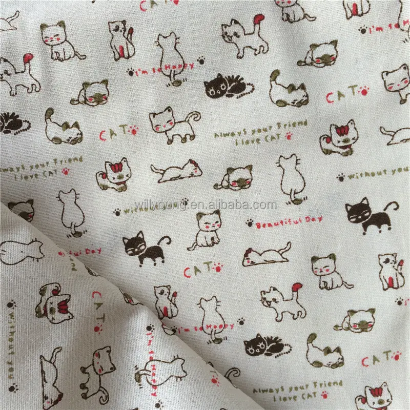 Cotton&linen fabrics 85 linen 15 cotton material print fashion design kitten cat cartoon patterns for curtain bag home textile