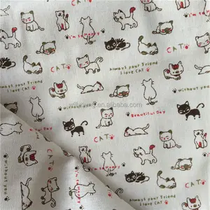 Kain Katun & Linen 85 Linen 15 Katun Cetak Desain Modis Pola Kartun Kucing Kucing untuk Tas Tirai Tekstil Rumah