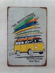 Pacific Ocean Wave Equipo Bus VW Placa Cartel de chapa Retro Metal Art Poster Vintage Bar pub hogar Decoración de Pared