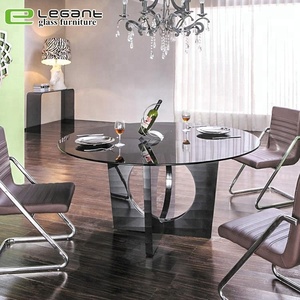 Mesa redonda moderna de vidrio templado con Base de acero inoxidable - Product Image 2