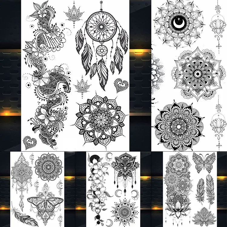 Hot selling women waterproof large indian sun flower temporary black henna tattoo sticker