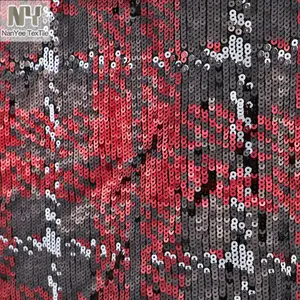 Nanyee טקסטיל אדום שחור אופנה משובץ נצנצים בד