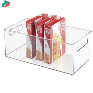 ZNF00014 Clear Plastic Deep Kitchen Pantry Refrigerator Freezer Storage Organizer Bins with Handles