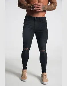 Hoàng Gia Wolf May Denim Nhà Máy Quảng Châu Uomo Đen Trở Lại Mắt Cá Chân Dây Kéo Xé Đen Skinny Jeans Mens Jeans