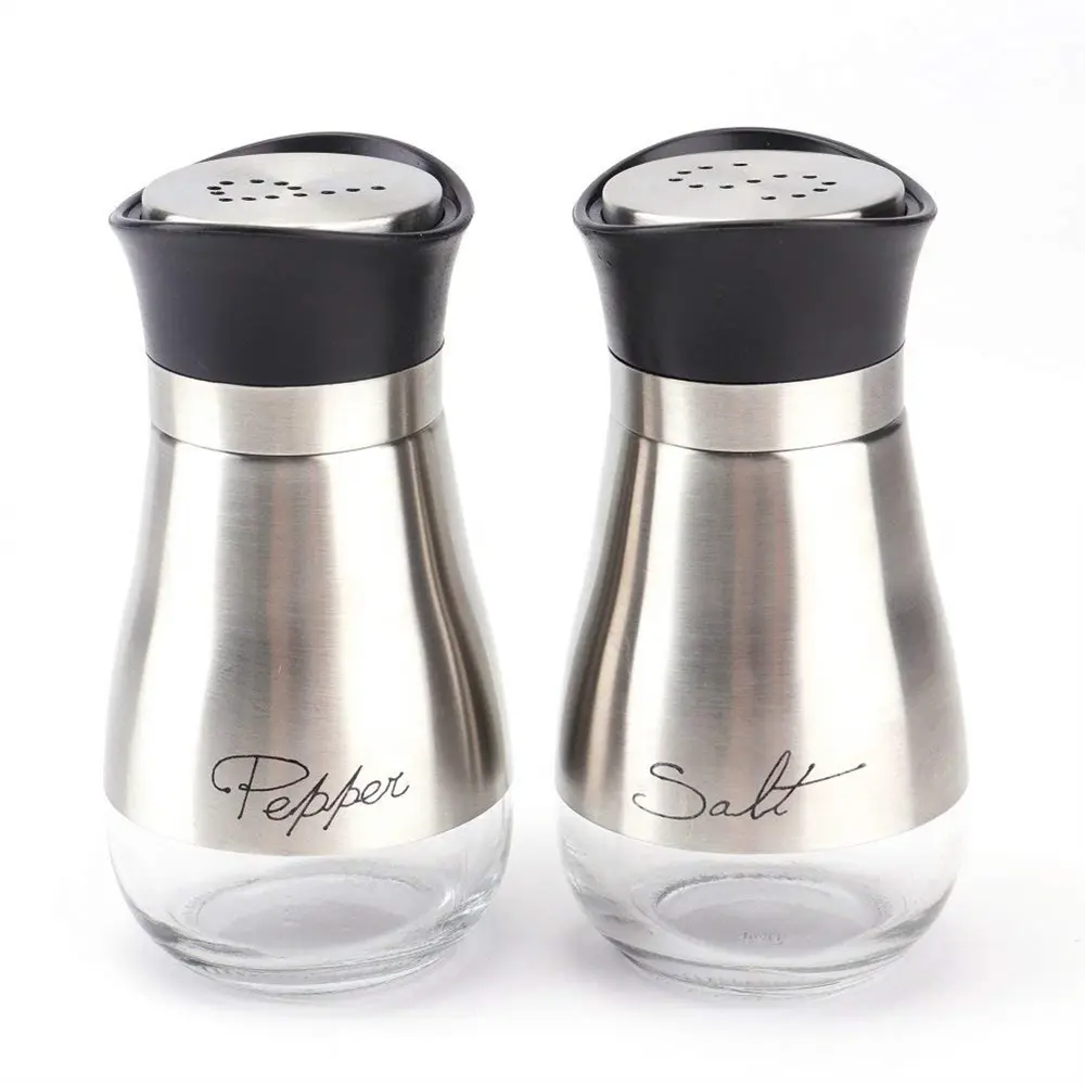 Salt Pepper Seasoning Glass Shaker with Stainless Steel Cover 2 pcs Pack Set