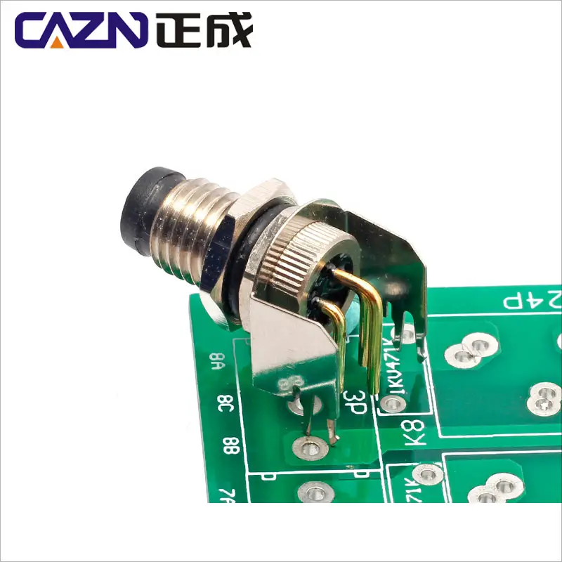 M8 Round Waterproof IP67 3 4 5 6 8 Pin Core Female M8 A Code Panel Mount Connector Right Angled PCB Contacts Metal Screw Socket