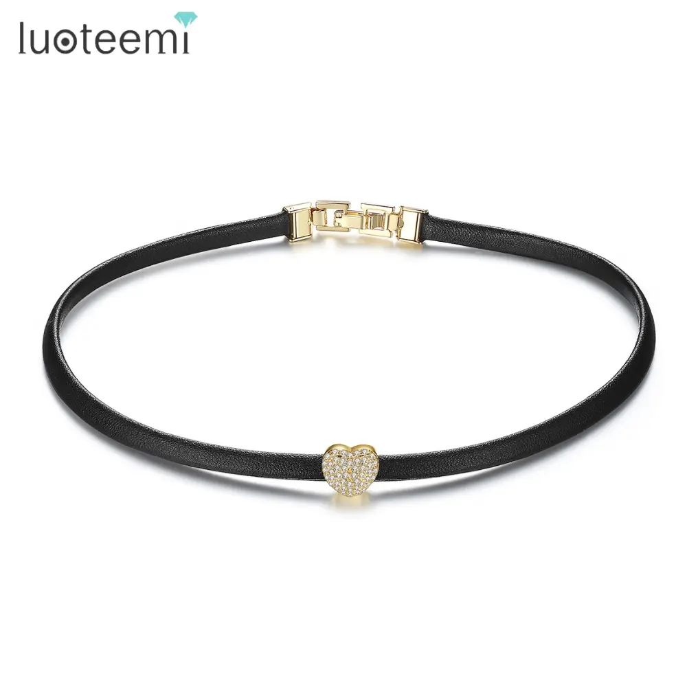 LUOTEEMI – collier ras du cou en cuir pour femme, nouveau Design, zircone cubique, Micro pavé, cœur