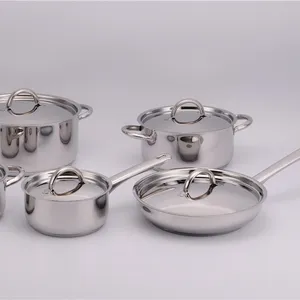 T304 दर्पण पॉलिश स्टेनलेस स्टील cookware प्रेरण कुकर के लिए ढक्कन के साथ सेट