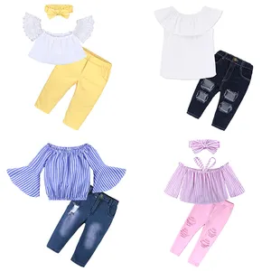 Оптовая продажа, комплект из топа и брюк для девочек, детские наряды, весенне-летняя детская одежда для девочек