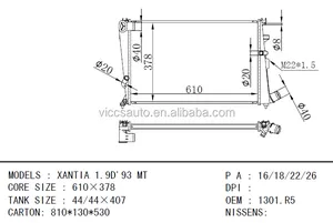 OEM 1301.R5 XANTIA 1.9D'93 MT FOR CITROEN auto car aluminum radiator china manufacturer VICCSAUTO