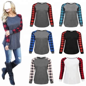 Wholesale Hot Sale Plus 5XL Buffalo Plaid Long Sleeve <strong>T</strong> <strong>Shirts</strong> Top O-Neck Solid Color Body Raglan Tunic <strong>for</strong> <strong>Women</strong> Sublimation - Product Image 6