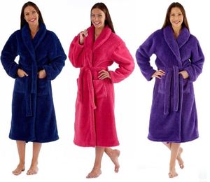 Peignoir d'hiver pour <span class=keywords><strong>femme</strong></span> en <span class=keywords><strong>polaire</strong></span> thermique 100% polyester, longueur genou, bleu marine, rouge, violet, corail - Product Image 2