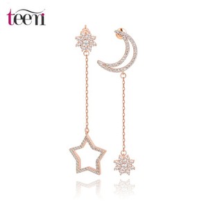 Teemi al por mayor de cobre amarillo de la joyería mujeres Pendientes baratos más nuevos Único del Zircon Elemento <span class=keywords><strong>Luna</strong></span> y estrel - Product Image 1